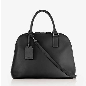 Express Black Textured Crossbody Faux Leather Trapezoid Bowler Bag